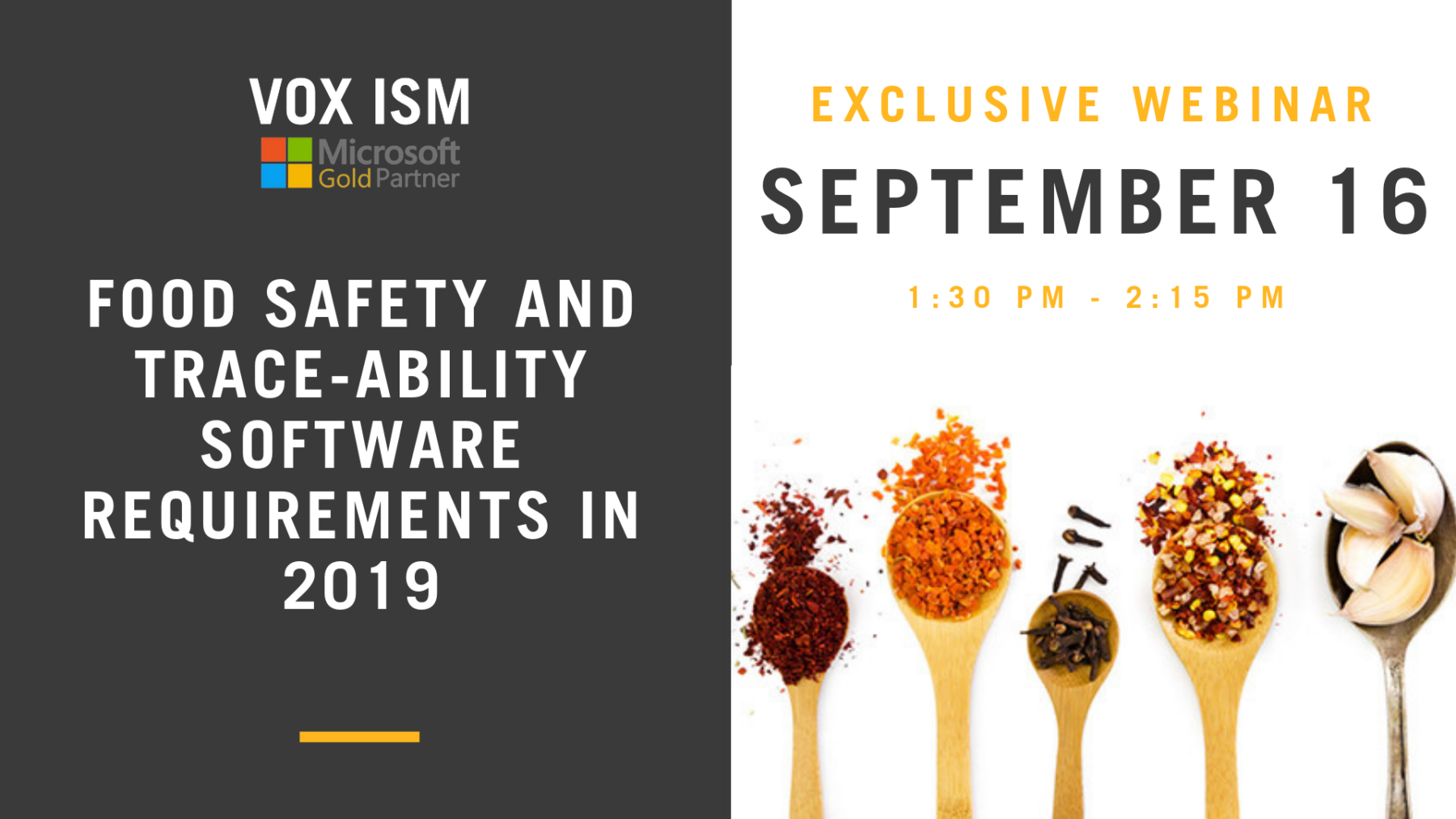 Food Safety and Trace-ability software requirements in 2019 - September 16 - Webinar - VOX ISM