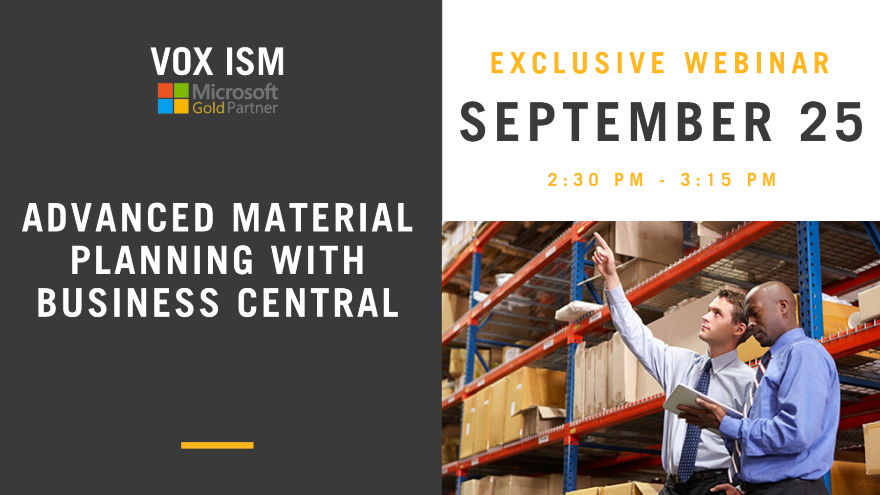 Advanced Material Planning with Business Central - September 25 - Webinar - VOX ISM