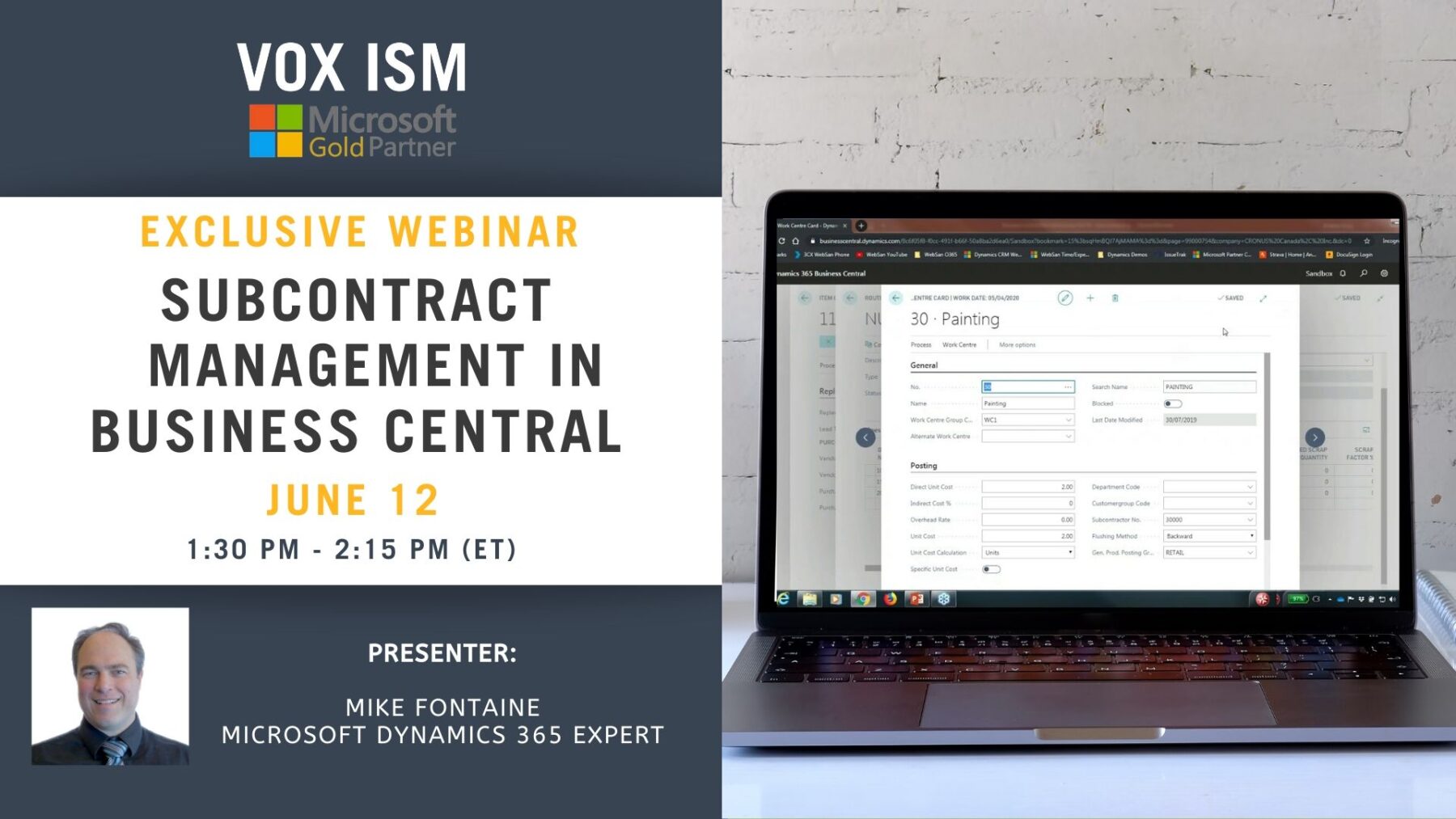 Subcontract Management in Business Central - June 12 - Webinar VOX ISM