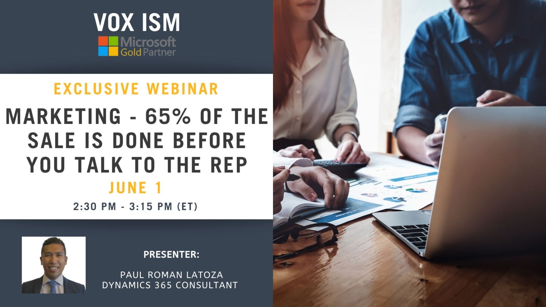 Marketing - 65% of the Sale is done before you talk to the rep - June 1 - Webinar VOX ISM