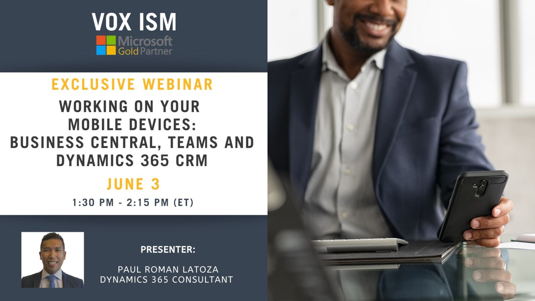 Working on your Mobile devices (Business Central, Teams, CRM) - June 3 - Webinar VOX ISM