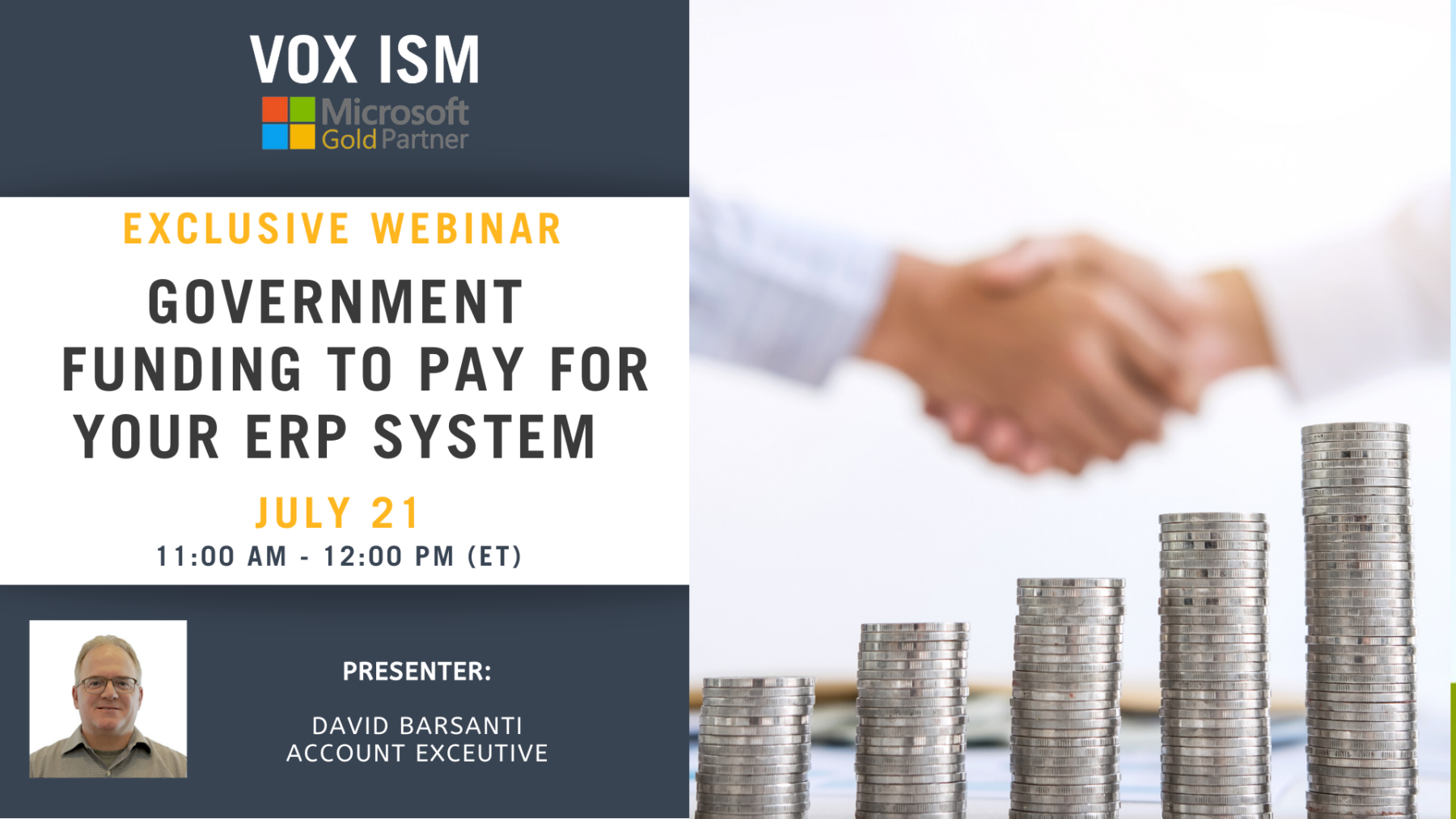 Government Funding to pay for your ERP system - July 21 - Webinar VOX ISM