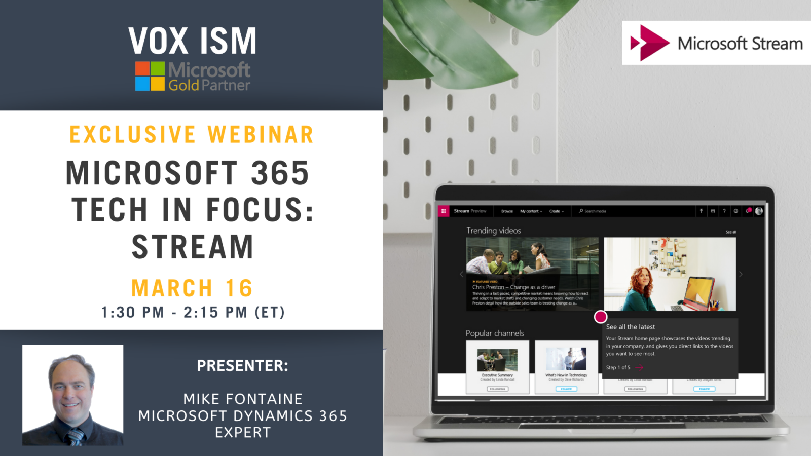 Microsoft 365 Tech in Focus - Stream - March 16 - Webinar