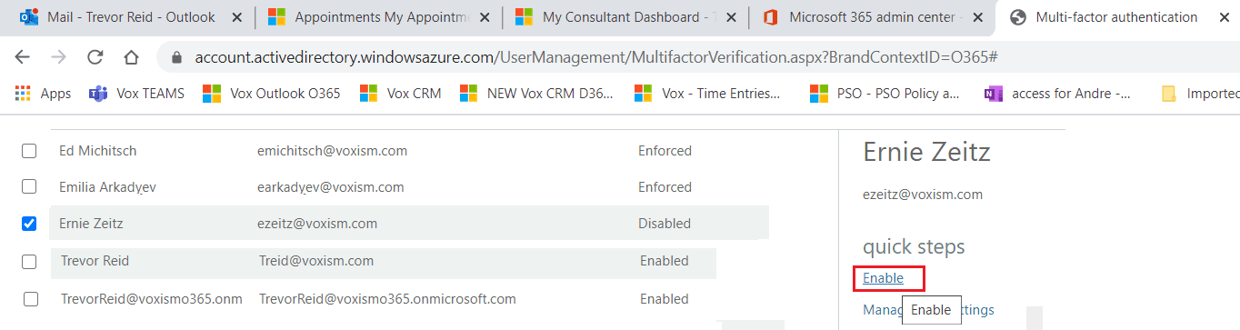 enabling 2fa office 365